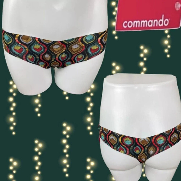 Commando M/L Tribal Peacock Multi-Color Print Laser Cut Edges Thong Panties - Picture 1 of 6